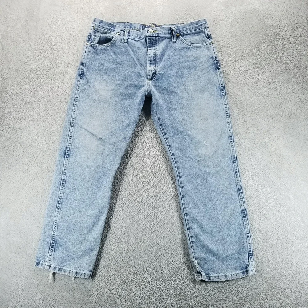 Wrangler Jeans Mens‎ 38x30 Blue George Strait Straight Light Wash Distressed